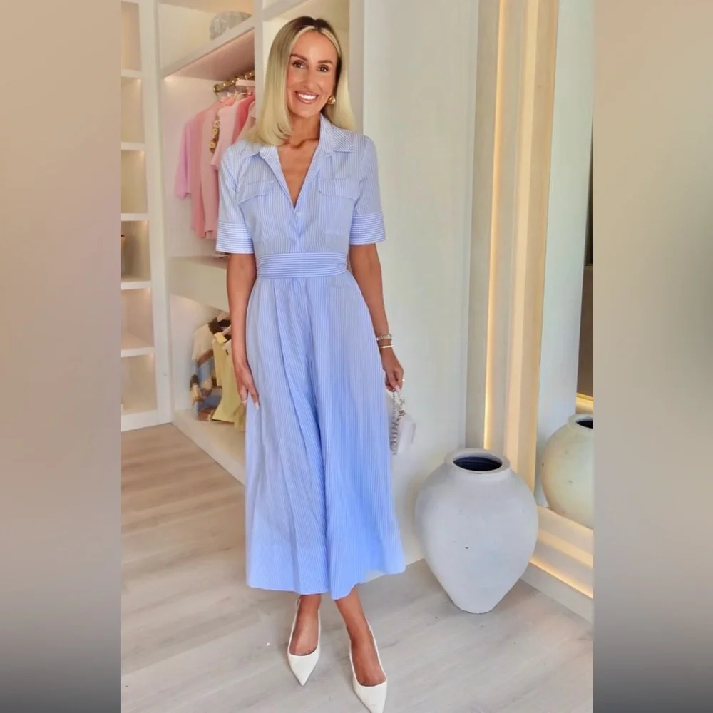 Zara Poplin Shirt Dress ZW Collection Stripe Blue XS